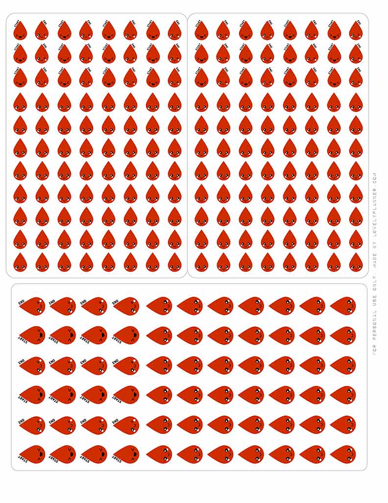 free printable cute period tracker planner stickers - lovely planner